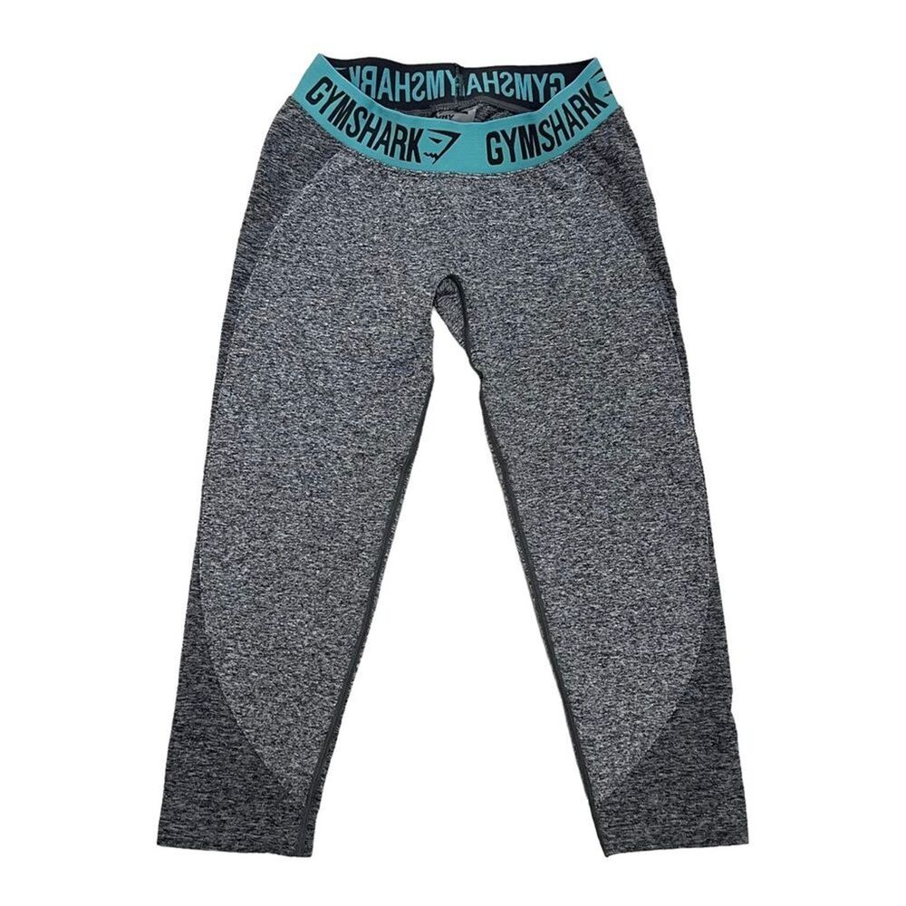 Gymshark Flex Seamless Grey Charcoal Marl/Dusty Teal Band Crop Leggings Size S
